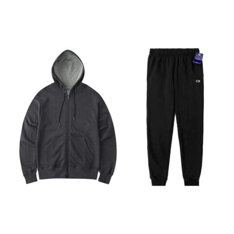 Champion Double Label Embroidery Zipper Hoodie Loose Fit Thickened Elastic Cuff Fleece Lined Sweatpants