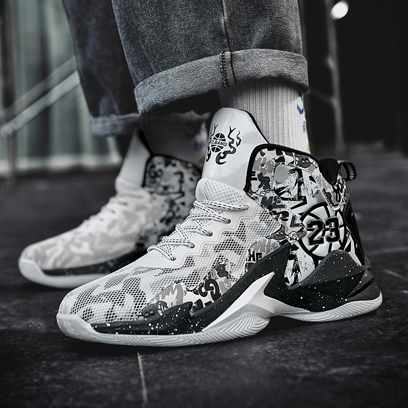 BIANSULONG Cushioning Slip Resistant Abrasion Resistant High top Basketball Shoes Unisex White Black