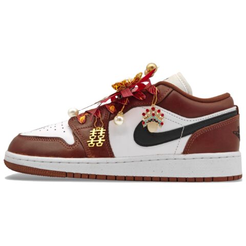 Jordan Air Jordan 1 Wedding Shoes, Shopping Bag Abrasion Resistant Low top Vintage Basketball Shoes Unisex Red White