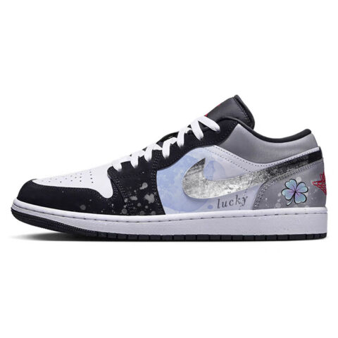 Jordan Air Jordan 1 Slip Resistant Abrasion Resistant Low top Vintage Basketball Shoes Men's Black White Blue