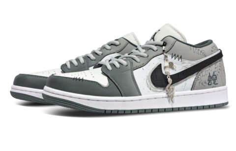 Jordan Air Jordan 1 Slip Resistant Low top Vintage Basketball Shoes Unisex Light Gray