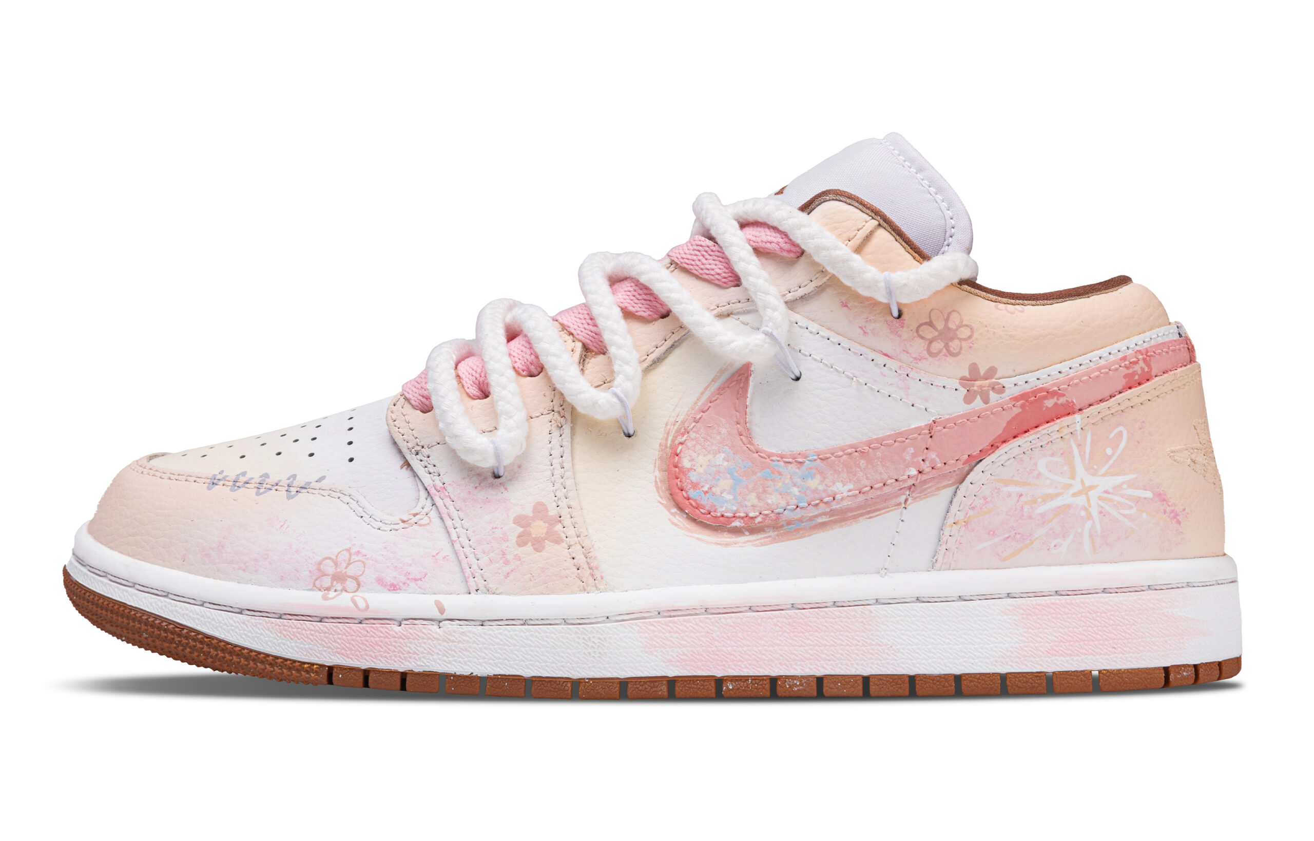 Jordan Air Jordan 1 Flower In The Mid Summer Low top Vintage Basketball Shoes Unisex Light Pink
