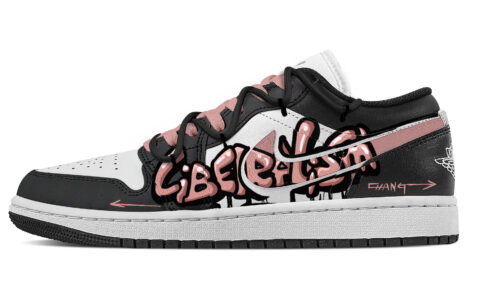 Jordan Air Jordan 1 Street Graffiti, Heart Box Abrasion Resistant Low top Vintage Basketball Shoes Women’s Black Pink