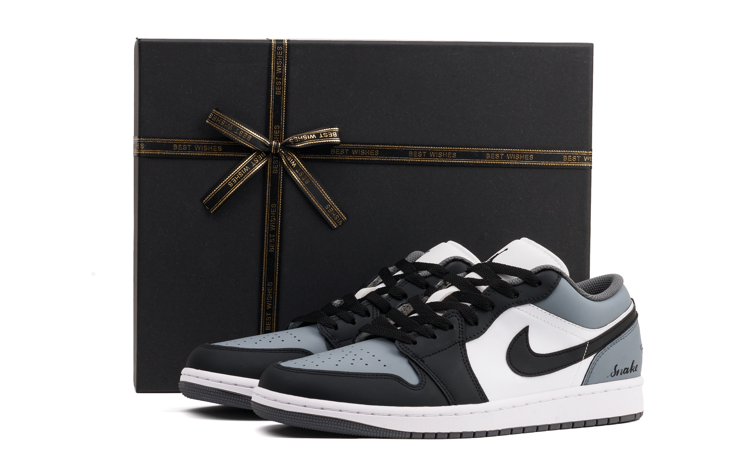Jordan Air Jordan 1 Abrasion Resistant Low top Vintage Basketball Shoes Unisex Black Gray