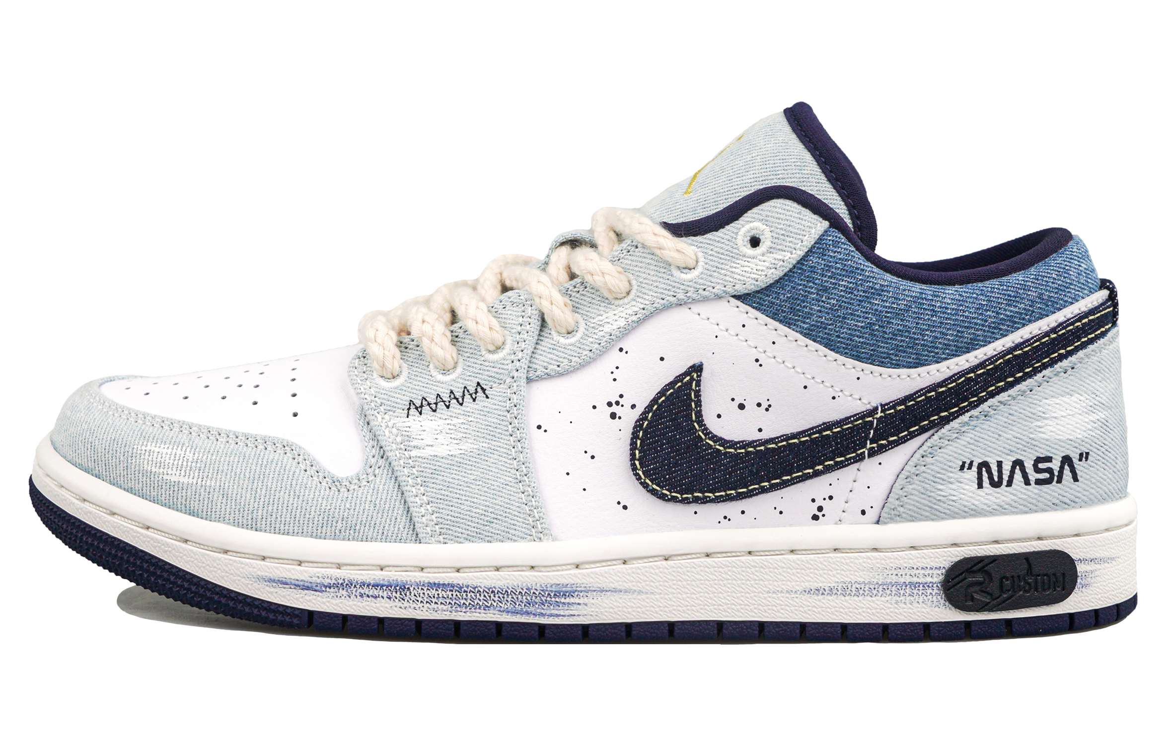 Jordan Air Jordan 1 RISK Xingji Denim Abrasion Resistant Low top Vintage Basketball Shoes Men’s White Blue