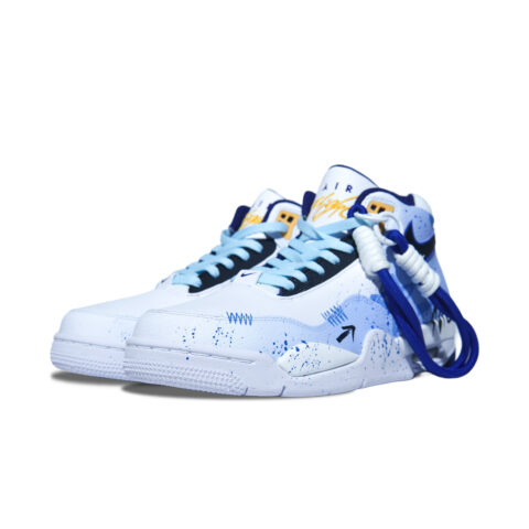 Nike Flight Legacy Slip Resistant Abrasion Resistant Mid top Vintage Basketball Shoes Men’s White Blue