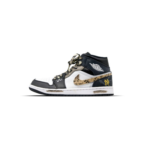Jordan Air Jordan 1 Abrasion Resistant Mid top Vintage Basketball Shoes Men’s Black White Gray