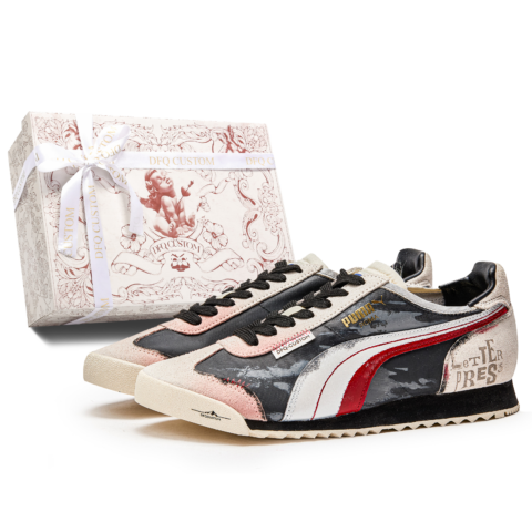 PUMA Roma Og Nylon Cushioning Slip Resistant Abrasion Resistant Low top Training Shoes Unisex Beige Black Red