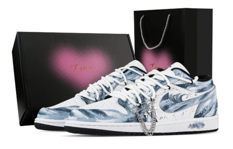 Jordan Air Jordan 1 Wave Soaring, Heart Box Low top Vintage Basketball Shoes Unisex White Blue