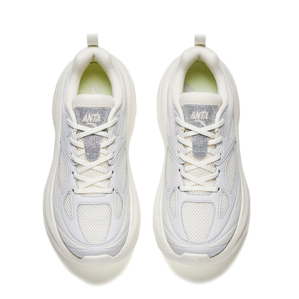 Anta Textile, Synthetic Leather Breathable And Slip Resistant Casual Fashion Trend Women’s Ivory White/Sand Gray