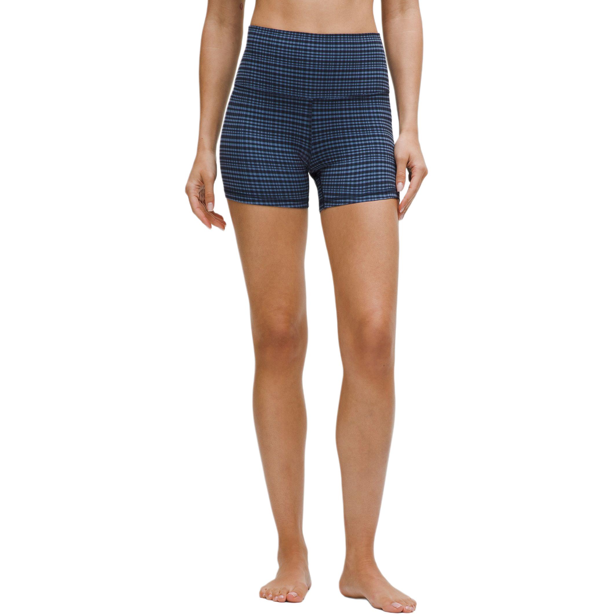 Lululemon Align™ Yoga Shorts 4′ Women’s Washed Denim Blue Mixed Light Reflecting Plaid