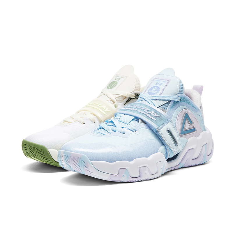 PEAK Yanwu 1.0 Cushioning Slip Resistant Abrasion Resistant Low top Basketball Shoes Men’s Blue Green Mismatched