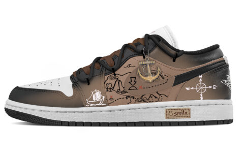 Jordan Air Jordan 1 Treasure Map, Fluid Bear Abrasion Resistant Low top Vintage Basketball Shoes Women’s Black Brown