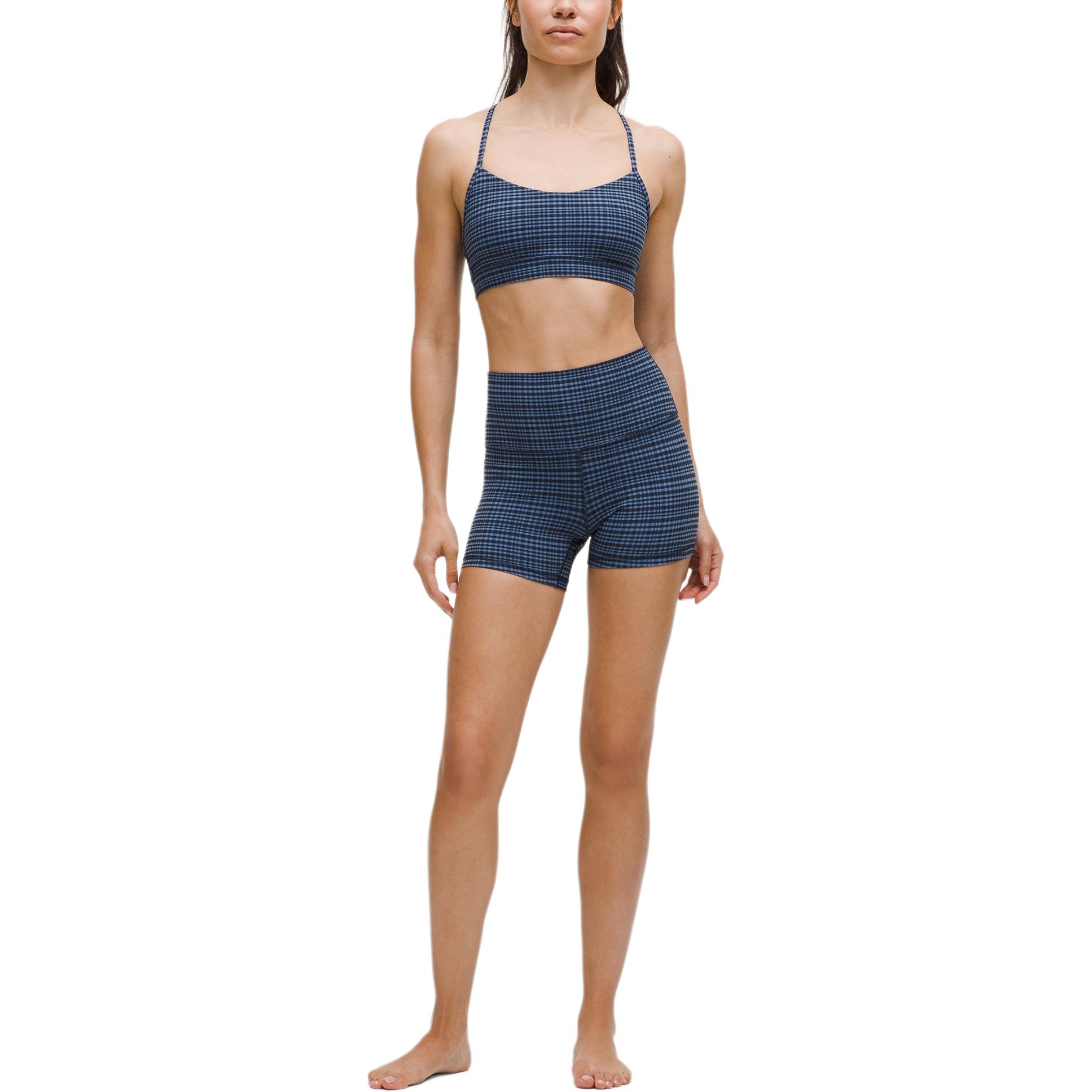 Lululemon Align™ Yoga Shorts 4′ Women’s Washed Denim Blue Mixed Light Reflecting Plaid