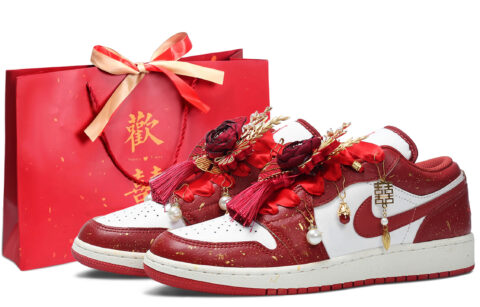 Jordan Air Jordan 1 Height Increasing Low top Vintage Basketball Shoes Unisex Wedding Red