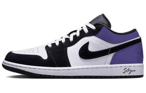 Jordan Air Jordan 1 Purple Toes Abrasion Resistant Low top Vintage Basketball Shoes Unisex Black Purple