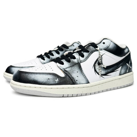 Jordan Air Jordan 1 Dark Night Messenger Abrasion Resistant Low top Vintage Basketball Shoes Unisex Black