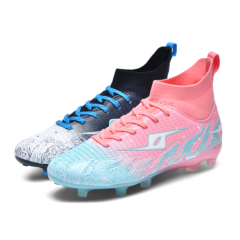 XISAILONG AG Artificial Ground Slip Resistant Coverage Slip Resistant Coverage Soccer Shoes Unisex Pink Blue Mismatched