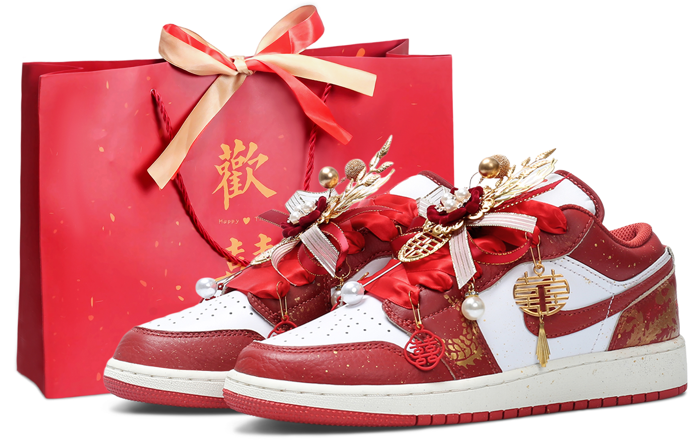 Jordan Air Jordan 1 Low top Vintage Basketball Shoes Unisex Wedding Red