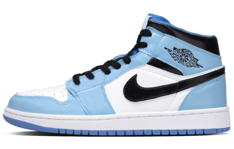 Jordan Air Jordan 1 University Blue Leather Abrasion Resistant Mid top Vintage Basketball Shoes Unisex Blue Black