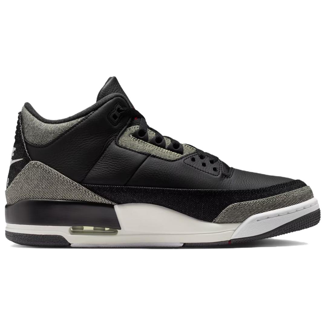 Jordan x Levis Air Jordan 3 Slip Resistant Abrasion Resistant Low top Vintage Basketball Shoes Unisex Black