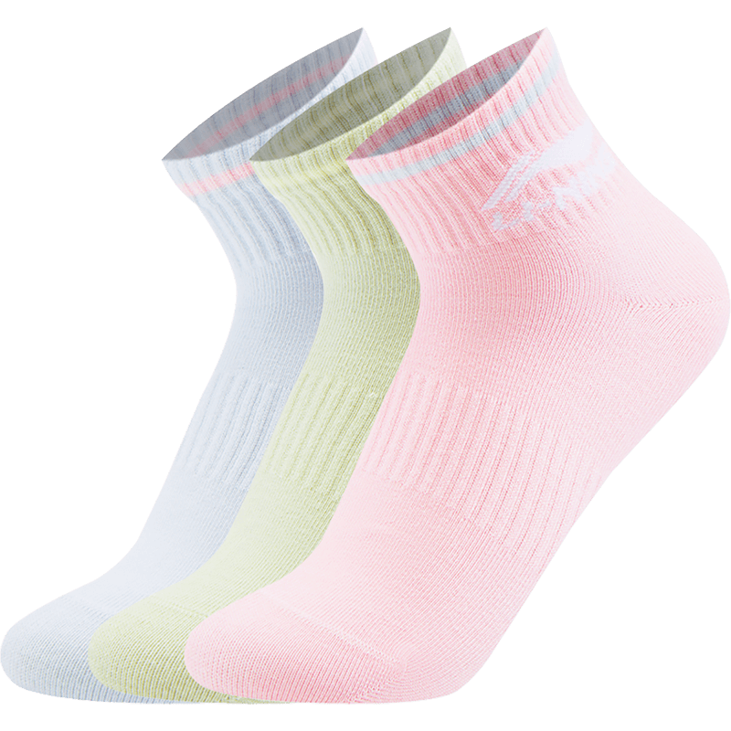 Li Ning Sports Life Collection Ankle Socks Women's 3 Pack Soft Water Green/Folk Blue/Light Pink Red