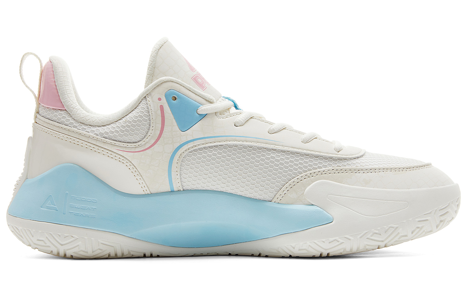PEAK Fengji Basketball Shoes Men’s Low Top White Pink Blue