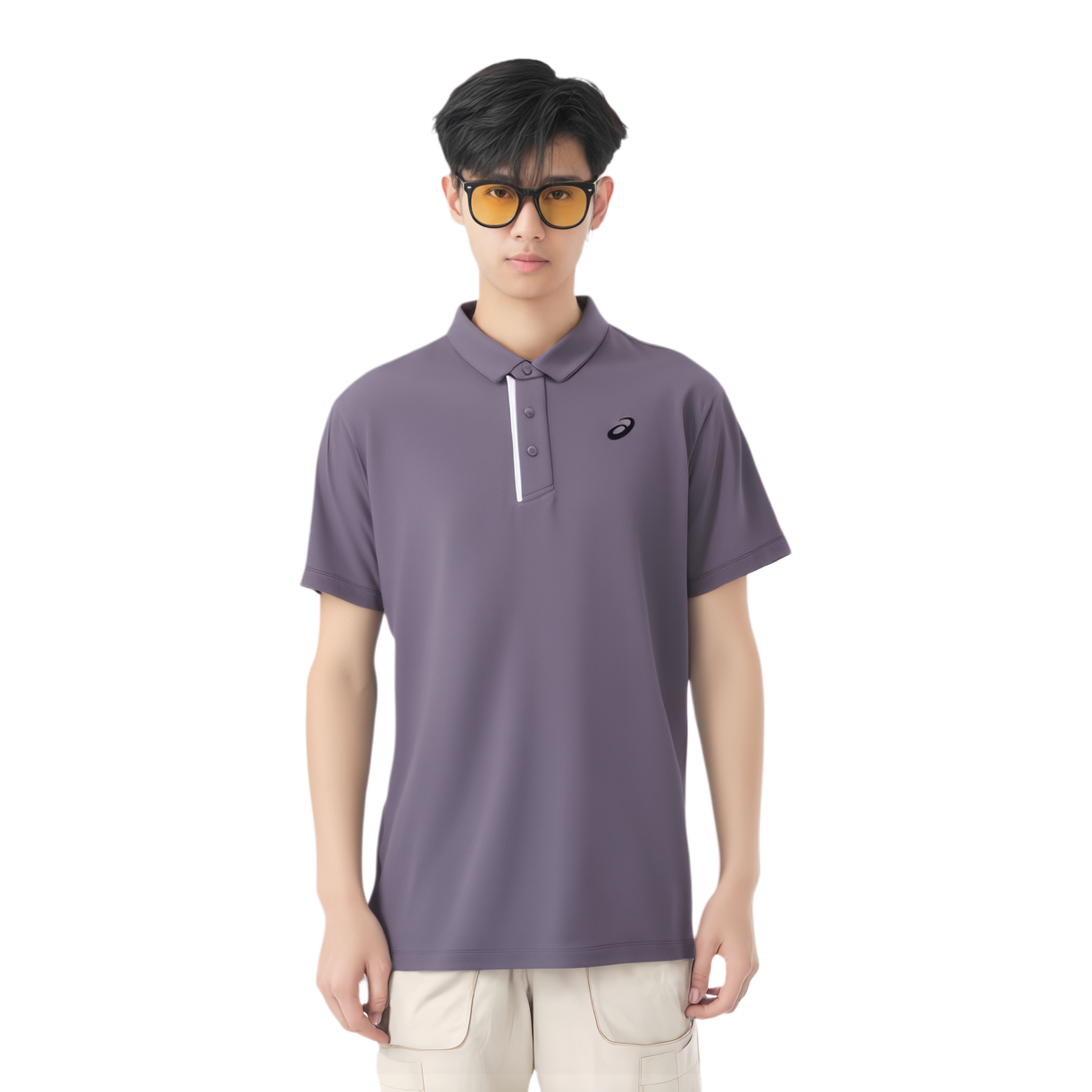 ASICS Tennis Tops Men’s Gray Purple Polo Collar Moderate