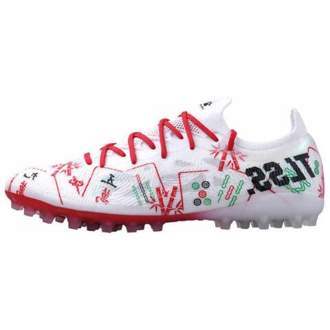 TLSS. x KELME TF Turf Artificial Turf Slip Resistant Abrasion Resistant Soccer Shoes Men’s White Red