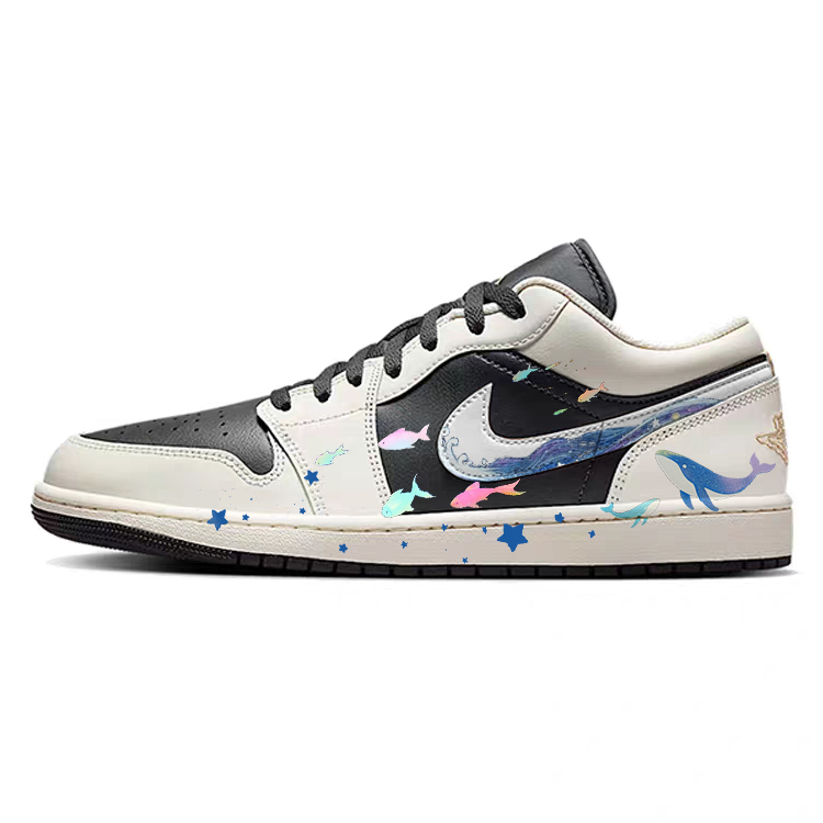Jordan Air Jordan 1 Slip Resistant Abrasion Resistant Low top Vintage Basketball Shoes Men's Black