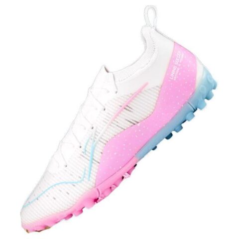 Li Ning Comfortable TF Turf Synthetic Leather Wear resistant And Lightweight Soccer Shoes Men’s White Pink