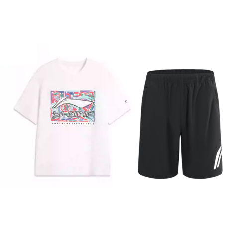 Li Ning SS25 Casual Sportswear Unisex White Top+Black Shorts