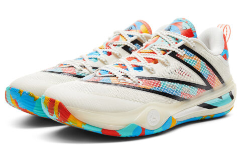 PEAK Abrasion Resistant Rebound Anti Twist Low top Basketball Shoes Men’s White Orange Green