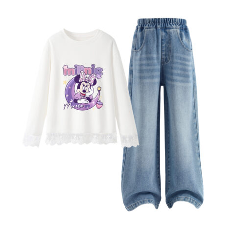 Di Moon White+Solid Color Denim Light Blue