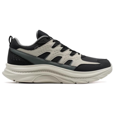 XTEP Textile, Synthetic Leather Slip Resistant Abrasion Resistant Low top Casual Running Shoes Men’s Black Gray
