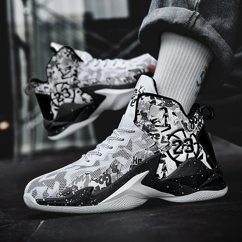 BIANSULONG Cushioning Slip Resistant Abrasion Resistant High top Basketball Shoes Unisex White Black