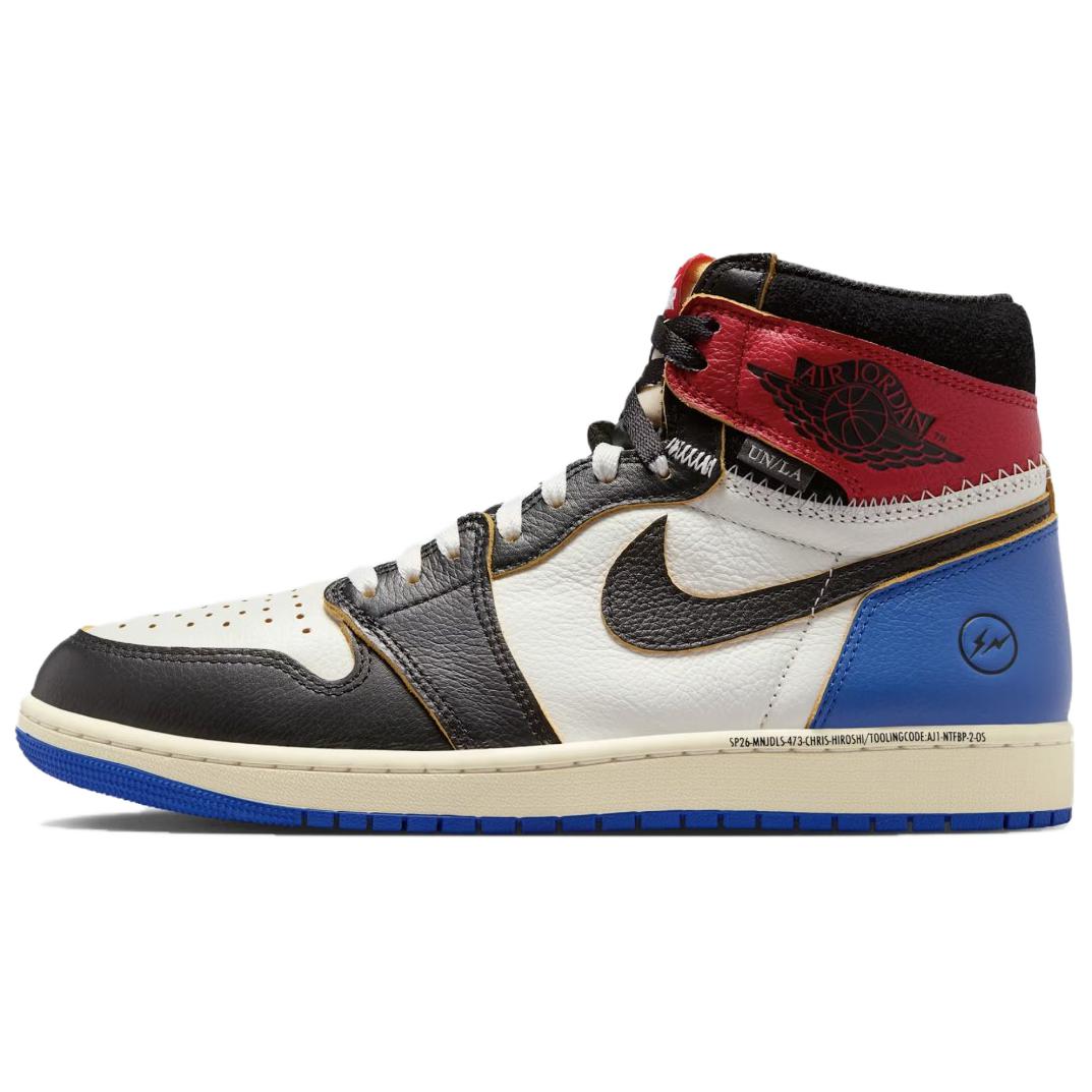 Jordan x Union X Fragment Design Air Jordan 1 High top Vintage Basketball Shoes Unisex Black White Blue