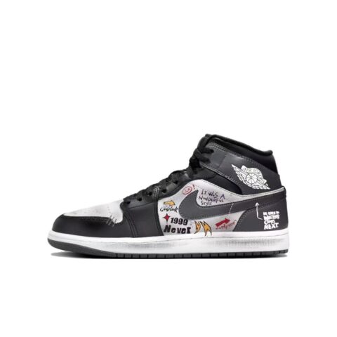 Jordan Air Jordan 1 Mid top Vintage Basketball Shoes Unisex Black White