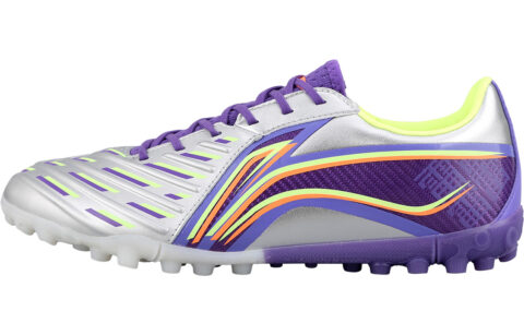 Li Ning Brocade Turf TF Turf Firm Ground, Artificial Turf Soccer Shoes Men’s Purple Silver
