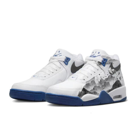 Nike Flight Legacy Slip Resistant Abrasion Resistant Mid top Vintage Basketball Shoes Men’s White Blue