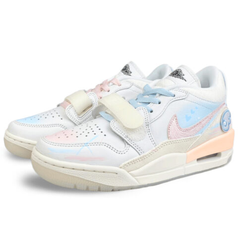 Jordan Legacy 312 Slip Resistant Abrasion Resistant Mid top Vintage Basketball Shoes Unisex White Blue Pink