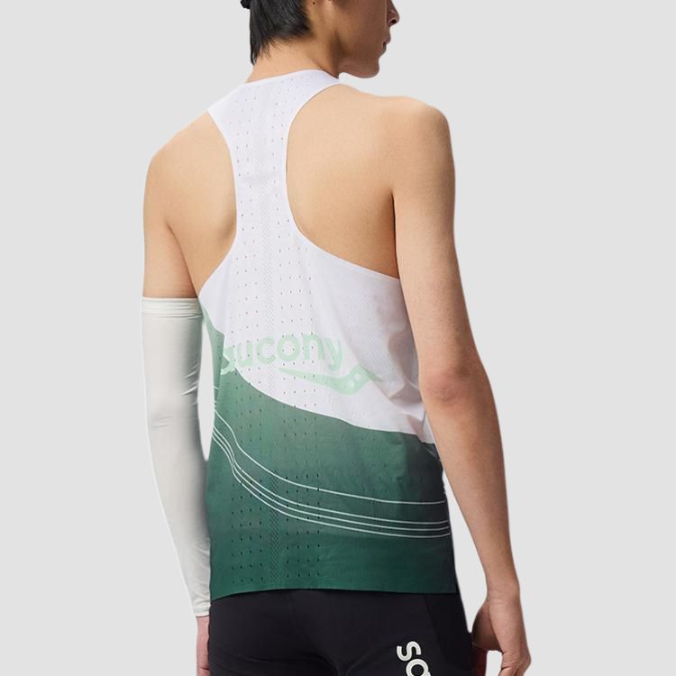 Saucony Running Tank Top Unisex Peacock Green Gradient Print