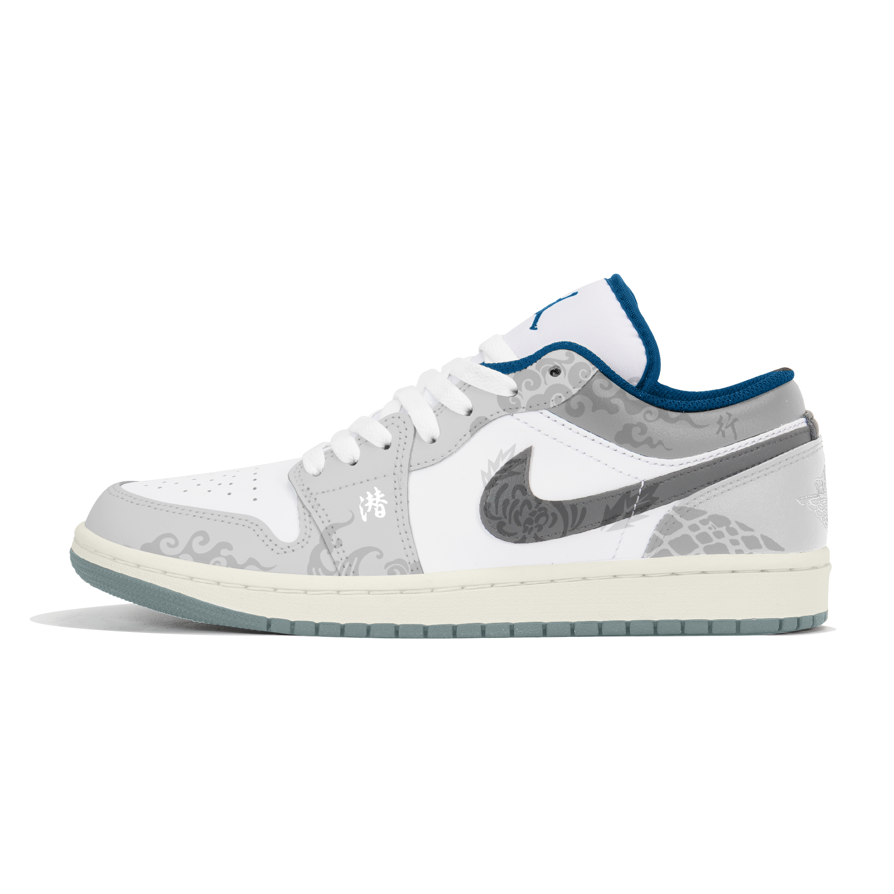 Jordan Air Jordan 1 Cushioning, Wear Resistant Low top Vintage Basketball Shoes Unisex Gray White