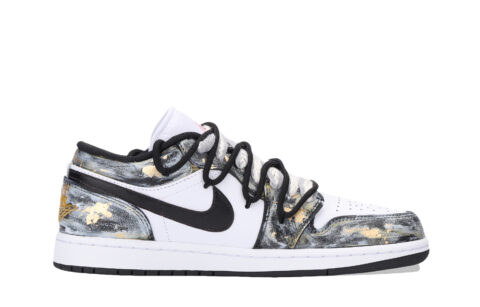 Jordan Air Jordan 1 Gold Rush Abrasion Resistant Low top Vintage Basketball Shoes Unisex Black Gold