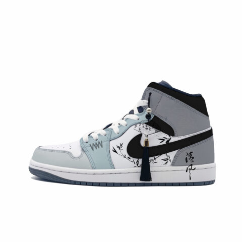 Jordan Air Jordan 1 Ink Bamboo Abrasion Resistant Mid top Vintage Basketball Shoes Unisex Gray