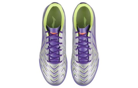 Li Ning TF Turf Synthetic Leather Cushioning, Wear Resistant Soccer Shoes Men’s Silver Purple