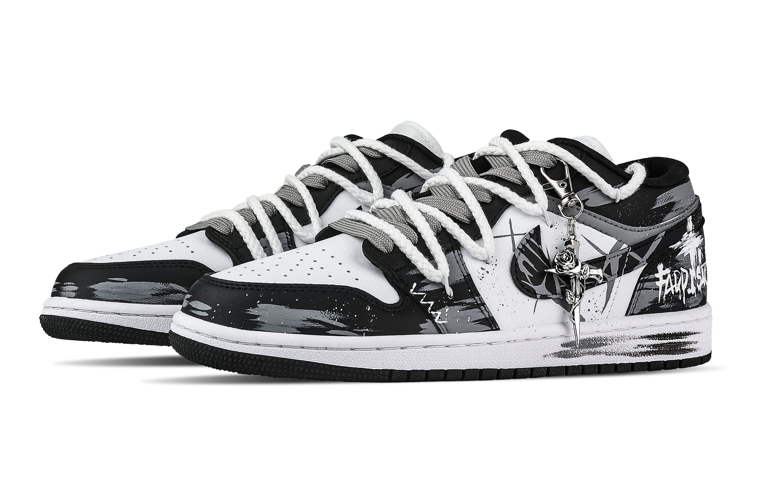 Jordan Air Jordan 1 Rose Branch, Heart Box Low top Vintage Basketball Shoes Unisex Black White Gray