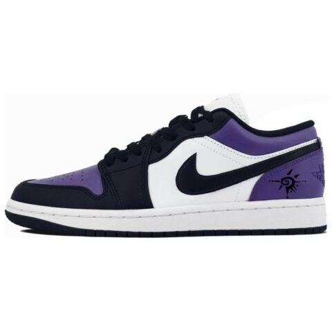 Jordan Air Jordan 1 Slip Resistant Abrasion Resistant Low top Vintage Basketball Shoes Women’s Purple Black