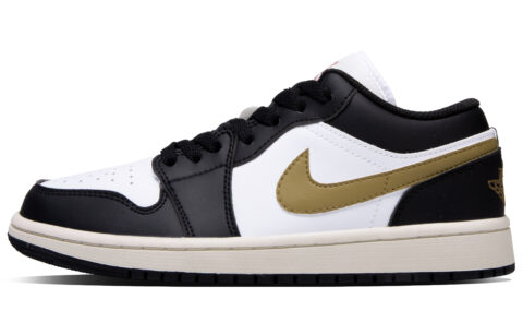 Jordan Air Jordan 1 Gilded Mocha Leather Abrasion Resistant Low top Vintage Basketball Shoes Unisex Black Gold
