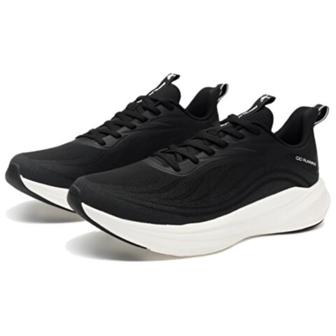 QIAODAN Fashion Trend Cushioning Abrasion Resistant Breathable Low top Casual Running Shoes Men’s Black White